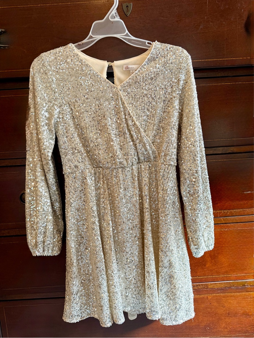 GB girls Silver Sequin Long-Sleeve Party Dress